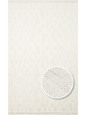 Hali.Net 120x180 cm Beyaz Krem Kareli Modern Geometrik Halı | Salon Yatak Odası Halısı | Hav Vermez Leke Tutmaz | Hav Vermez Leke Tutmaz