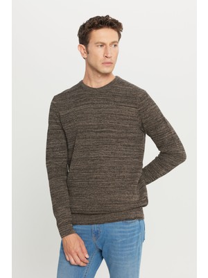 Altınyıldız Classics Erkek Kahverengi-bej Standart Fit Normal Kesim Bisiklet Yaka Desenli Triko Kazak