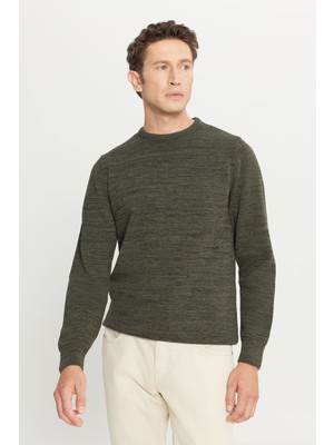 Altınyıldız Classics Erkek Hakı-sıyah Standart Fit Normal Kesim Bisiklet Yaka Desenli Triko Kazak