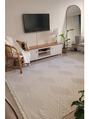 Hali.Net 100x150 cm Etnik Modern Klasik Çerçeveli Halı | Mutfak Balkon Salon Halısı | Hav Vermez Leke Tutmaz | 8591-EKRU