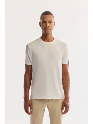 AVVA Erkek Ekru Bisiklet Yaka Soft Touch Bi-Stretch Baskılı Regular Fit T-Shirt A52Y1022