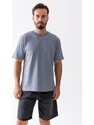 Jb Erkek Bisiklet Yaka J Baskılı %100 Pamuklu T-Shirt Açık Gri - 5446-2