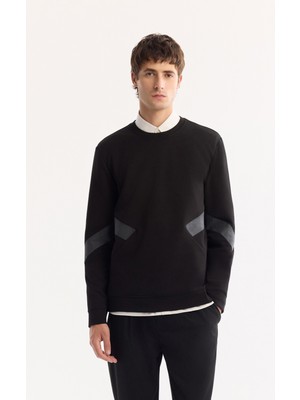 AVVA Erkek Siyah Bisiklet Yaka Pamuklu Bi-Stretch Baskılı Regular Fit Sweatshirt A52Y1296