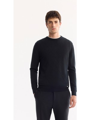 AVVA Erkek Siyah Bisiklet Yaka Soft Touch Dokulu Triko Regular Fit Kazak A52Y5063
