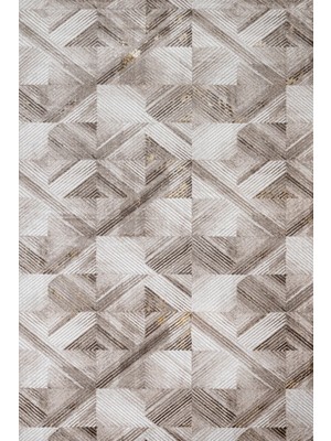 Bespoky 80x150 cm Kahverengi Bej Geometrik Modern Soyut Yıkanabilir Halı | Yatak Odası Mutfak Halısı | Leke Tutmayan, Kaymaz | STN_LOYA-007B