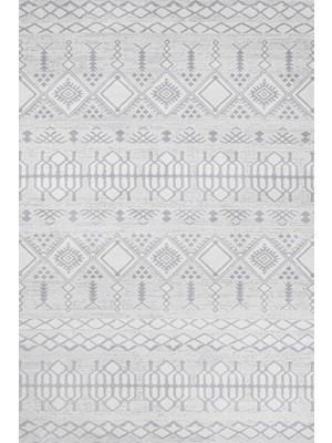 Bespoky 80x150 cm Gri Beyaz Geometrik Bohem Etnik Yıkanabilir Halı | Yatak Odası Mutfak Halısı | Leke Tutmayan, Kaymaz | STN_FEEL-007A