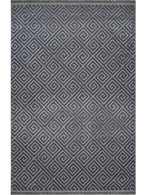 Bespoky 75x150 cm Antrasit Etnik Modern Yıkanabilir Halı | Mutfak Balkon Yatak Odası Halısı | Leke Tutmayan Kaymaz | 6815-ANTRASİT