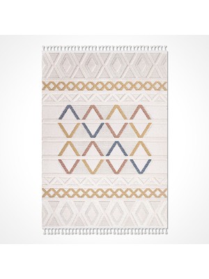 Bespoky 80x150 cm Bej Krem Geometrik Bohem Elmas Yıkanabilir Halı | Yatak Odası Mutfak Halısı | Leke Tutmayan, Kaymaz | LİZA-18500