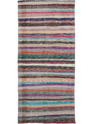 Hali.Net 121x264 cm Kahverengi Çok Renkli Soyut Bohem Çizgili Halı | Salon Yatak Odası Halısı | Hav Vermez | UNİQUE-32581