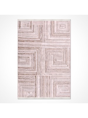 Hali.Net 80x150 cm Bej Kare Labirent Modern Geometrik Yıkanabilir Halı | Yatak Odası Mutfak Halısı | Leke Tutmaz Hipoalerjenik | MODA-1550AK