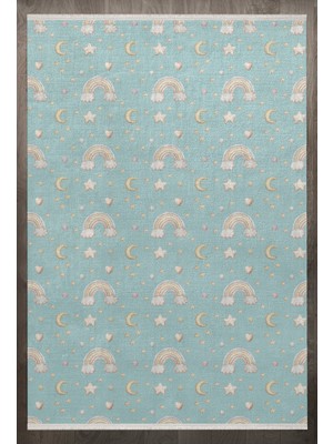 Bespoky 80x150 cm Mavi Yıkanabilir Halı | Yatak Odası Mutfak Halısı | Leke Tutmayan, Kaymaz | F_CHİLD-1070