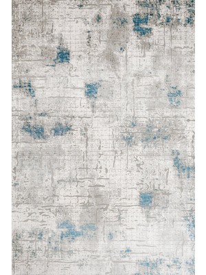 Bespoky 80x150 cm Mavi Açık Gri Soyut Modern Lekeli Yıkanabilir Halı | Yatak Odası Mutfak Halısı | Leke Tutmayan, Kaymaz | ARTEMİS_RUNNER-5016B
