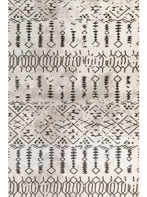Bespoky 100x150 cm Krem Bej Geometrik Bohem Etnik desenler Yıkanabilir Halı | Yatak Odası Mutfak Halısı | Leke Tutmayan, Kaymaz | KRM_TOKYO-1755