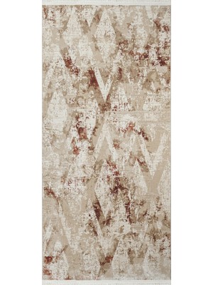 Melaina Geometrik Kahverengi Polyester Kare Modern Desenli Akrilik Hav Vermeyen Leke Tutmayan Kolay Temizlenen Yumuşak Makine Salon Yolluk Mutfak Halı