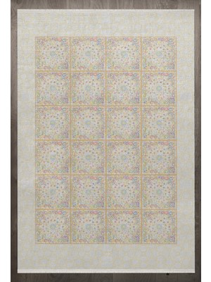 Bespoky 140x200 cm Bej Mediterranean Modern Yıkanabilir Halı | Yatak Odası Çocuk Odası Halısı | Leke Tutmayan Kaymaz | F_MEDİTERRANEAN-123