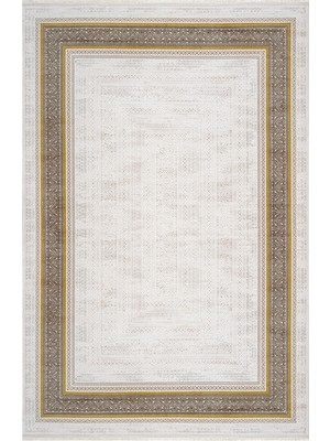 Jasmini Çerçeveli Bej Akrilik Dikdörtgen Modern Desenli Akrilik Hav Vermeyen Leke Tutmayan Kolay Temizlenen Yumuşak Makine Salon Yolluk Mutfak Halı