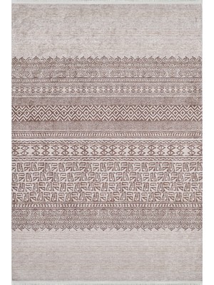 Hali.Net 80x150 cm Bej Kahverengi Etnik Bohem Geometrik Halı | Salon Mutfak Halısı | Hav Vermez Hipoalerjenik | HALN-HLN1586