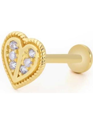 Işleme Detayı Minimal Taşlı Kalp Tragus Piercing