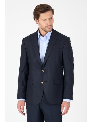 Lacivert Düz Gabardin Mono Yaka 2 Düğme 4 Drop Comfort Fit Basic Ceket 1002250005_206