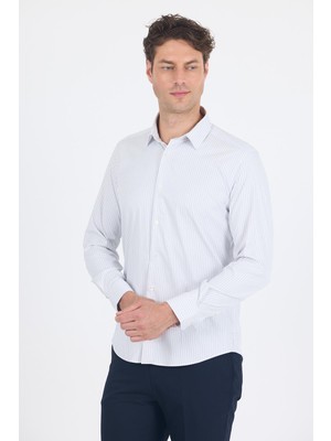 Beyaz Uzun Kol Sert Yaka Cepsiz Easy To Iron Slim Fit Esnek Gömlek 1004250230