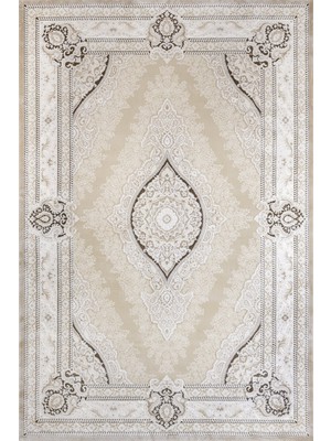 Hali.Net 120x180 cm Bej Krem Oryantal Klasik Medalyonlu Halı | Salon Yatak Odası Halısı | Hav Vermez Leke Tutmaz | ARTEMİS_VANESSA-6162A
