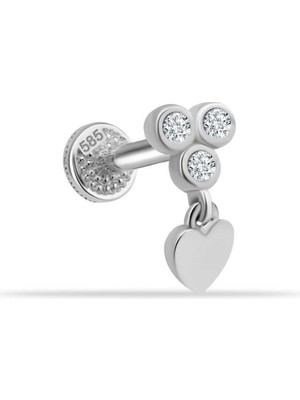 3 Taşlı Kalp Sallantılı Minimal Tragus Piercing