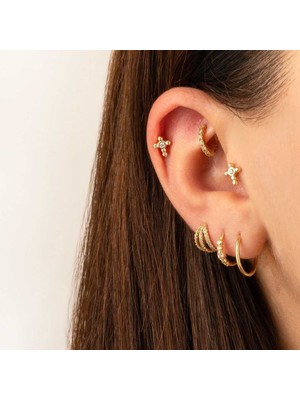 Ortası Taşlı Haç Tragus Piercing