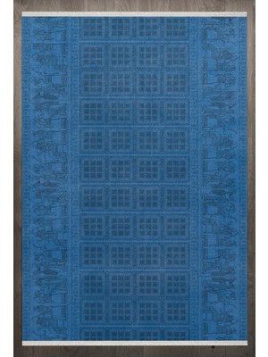 Hali.Net 120x120 cm Mavi Yıkanabilir Halı | Salon Yatak Odası Halısı | Leke Tutmaz Hipoalerjenik | F_ANTİQUE-2013