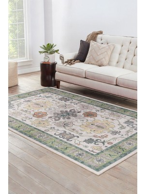 Bespoky 150x150 cm Yeşil Yıkanabilir Halı | Salon Yatak Odası Halısı | Leke Tutmayan, Kaymaz | FL39-KARE