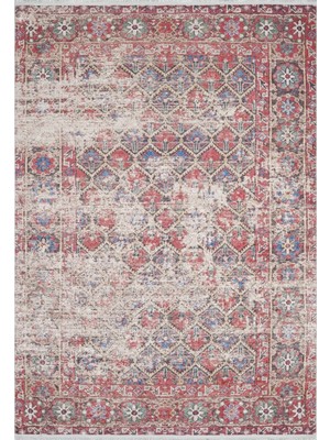 Bespoky 80x150 cm Kırmızı Modern Etnik Yıkanabilir Halı | Mutfak Balkon Yatak Odası Halısı | Leke Tutmayan Kaymaz | HALN-HLN1909