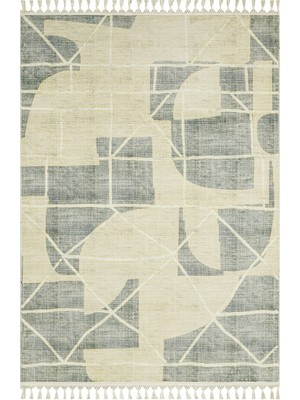 Pranayama Krem Geometrik Etnik Modern Desenli Bambu Makinada Yıkanabilir Hav Toz Vermez Leke Tutmayan Kaymaz Taban Dijital Makine Baskı Salon Yolluk Mutfak Halı