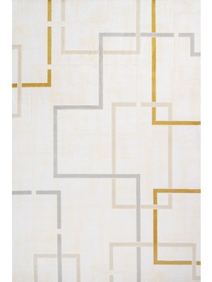 Hali.Net 160x200 cm Krem Altın Sarısı Çizgisel Modern Geometrik Yıkanabilir Halı | Salon Yatak Odası Halısı | Leke Tutmaz Hipoalerjenik | CREA_KAREN-6460A