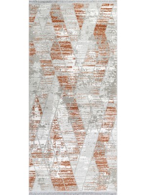 Bridgetown Geometrik Turuncu Akrilik Kare Modern Desenli Akrilik Hav Vermeyen Leke Tutmayan Kolay Temizlenen Yumuşak Makine Salon Yolluk Mutfak Halı