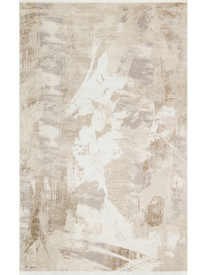 Bej Modern Etnik Desenli Akrilik Hav Vermeyen Leke Tutmayan Kolay Temizlenen Yumuşak Makine Salon Yolluk Mutfak Halı