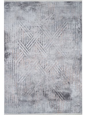 Necefabad Gri Modern Etnik Desenli Makinada Yıkanabilir Hav Toz Vermez Leke Tutmayan Kaymaz Taban Dijital Makine Baskı Salon Yolluk Mutfak Halı