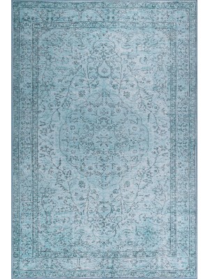 Hali.Net 150x230 cm Dikdörtgen Açık Mavi Çiçekli Vintage Geleneksel Halı | Salon Yatak Odası Halısı | Hav Vermez Leke Tutmaz | BA49-DİKDÖRTGEN