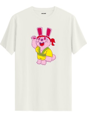  Havuç ve Tavşan Karakter Baskı %100 Pamuk Premium Kumaş Tişört