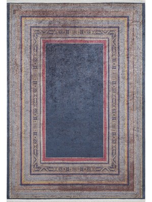 Hali.Net 80x150 cm Lacivert Dijital Baskı Etnik Patchwork Halı | Mutfak Balkon Salon Halısı | Hav Vermez Hipoalerjenik | HALN-HLN1981