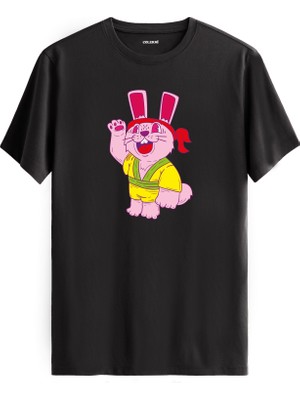 Tavşan Karakter Baskılı Sarı Kostümlü Eğlenceli Unisex Tişört  Sokak Modası