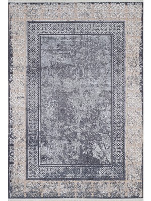 Jamnagar Gri Çerçeveli Etnik Modern Desenli Makinada Yıkanabilir Hav Toz Vermez Leke Tutmayan Kaymaz Taban Dijital Makine Baskı Salon Yolluk Mutfak Halı