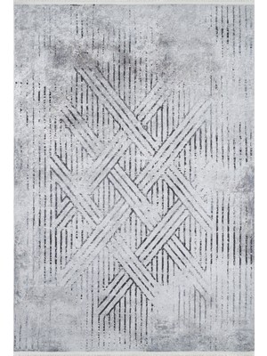 Hali.Net 80x150 cm Siyah Gri Geometrik Çizgiler Modern Soyut Halı | Salon Mutfak Halısı | Hav Vermez Hipoalerjenik | HALN-HLN1867