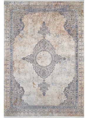 Hali.Net 80x150 cm Bej Kahverengi Medalyon Geleneksel Geleneksel Halı | Salon Mutfak Halısı | Hav Vermez Hipoalerjenik | HALN-HLN1904