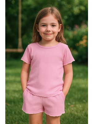 Luess Kız Çocuk Pembe Organik Pamuk Alt Üst Takım