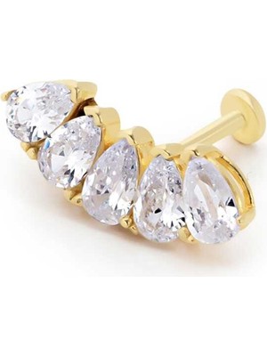 Beşli Damla Taş Sıralı Tragus Piercing