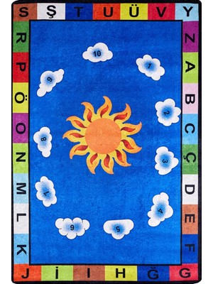 Hali.Net 100x150 cm Mavi Hlnc Dijital Baskı Etnik Patchwork Halı | Mutfak Balkon Salon Halısı | Hav Vermez Hipoalerjenik | HALN-HLNC059