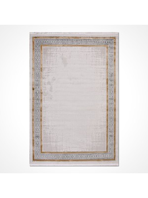  Çerçeveli Krem Akrilik Dikdörtgen Modern Desenli Akrilik Hav Vermeyen Leke Tutmayan Kolay Temizlenen Yumuşak Makine Salon Yolluk Mutfak Halı