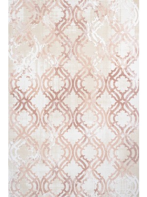 Hali.Net 140x200 cm Pembe Krem Ogee Modern Geometrik Yıkanabilir Halı | Salon Yatak Odası Halısı | Leke Tutmaz Hipoalerjenik | CREA_ROYAL-14558
