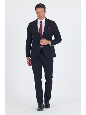 Siyah Kırlangıç Yaka Kelebek Astar 6 Drop Slim Fit   Beli Lastikli Takım Elbise 1001250176
