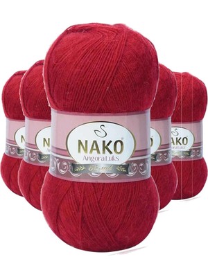 Nako 5 Adet Angora Lüks El Örgü Ipi Koyu Kırmızı 1175
