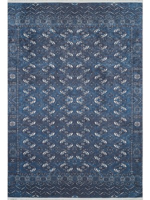 Hali.Net 80x150 cm Lacivert Dijital Baskı Etnik Patchwork Halı | Mutfak Balkon Salon Halısı | Hav Vermez Hipoalerjenik | HALN-HLN1939